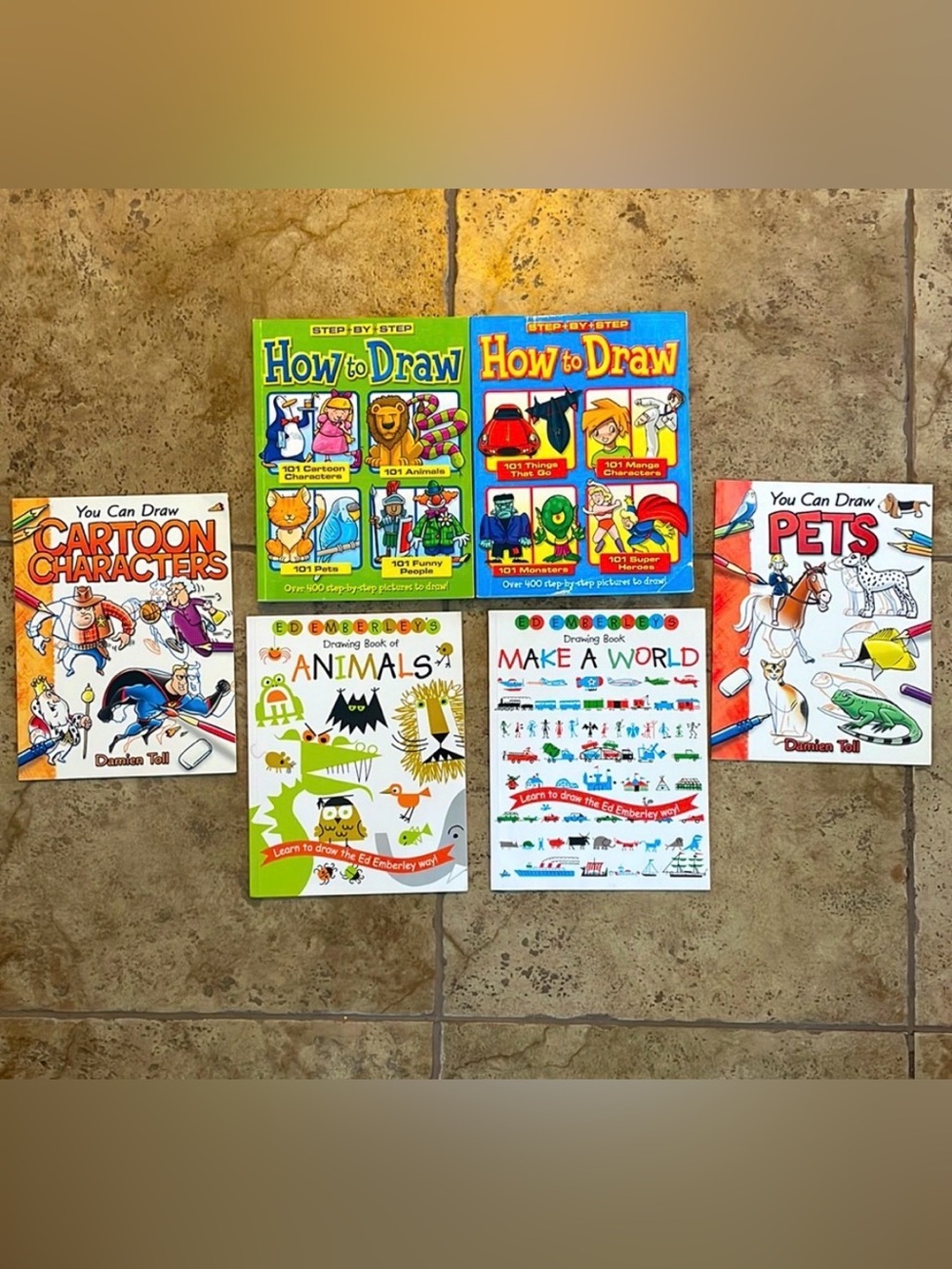 Set of 6 Kids/Children’s Drawing Books- Cartoons, Pets, Animals, Everyday